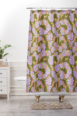 Schatzi Brown Viveta Groovy Floral Olive Shower Curtain And Mat