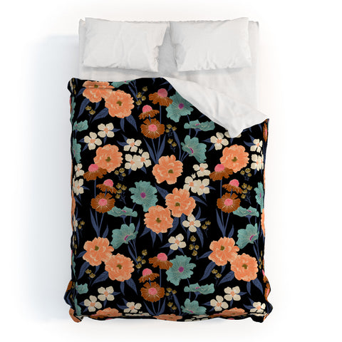 Schatzi Brown Whitney Floral Black Duvet Cover