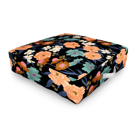 Schatzi Brown Whitney Floral Black Outdoor Floor Cushion