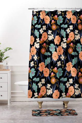 Schatzi Brown Whitney Floral Black Shower Curtain And Mat
