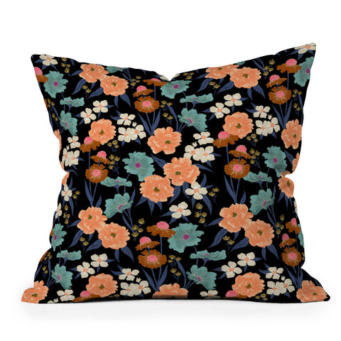 Schatzi Brown Whitney Floral Black Outdoor Throw Pillow