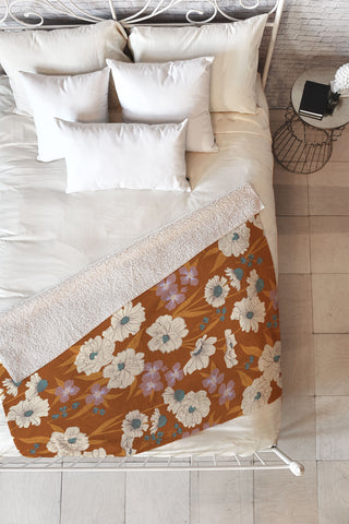 Schatzi Brown Whitney Floral Sienna Fleece Throw Blanket