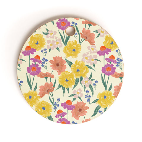 Schatzi Brown Whitney Floral Taupe Cutting Board Round