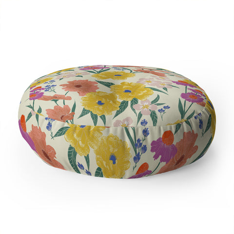Schatzi Brown Whitney Floral Taupe Floor Pillow Round