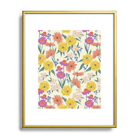 Schatzi Brown Whitney Floral Taupe Metal Framed Art Print