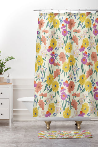 Schatzi Brown Whitney Floral Taupe Shower Curtain And Mat