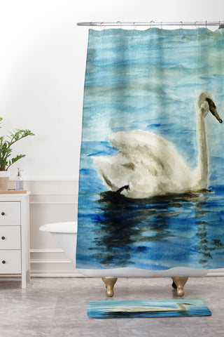 Seleneli_art swan I Shower Curtain And Mat