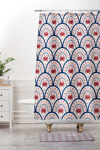 Seta Zakian Crab Scallop pattern Shower Curtain And Mat