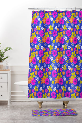 Seta Zakian Floral blue pattern Shower Curtain And Mat
