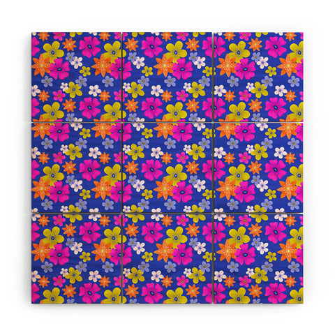 Seta Zakian Floral blue pattern Wood Wall Mural