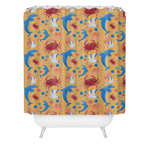 Seta Zakian Sailing Sealife yellow Shower Curtain