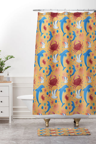 Seta Zakian Sailing Sealife yellow Shower Curtain And Mat