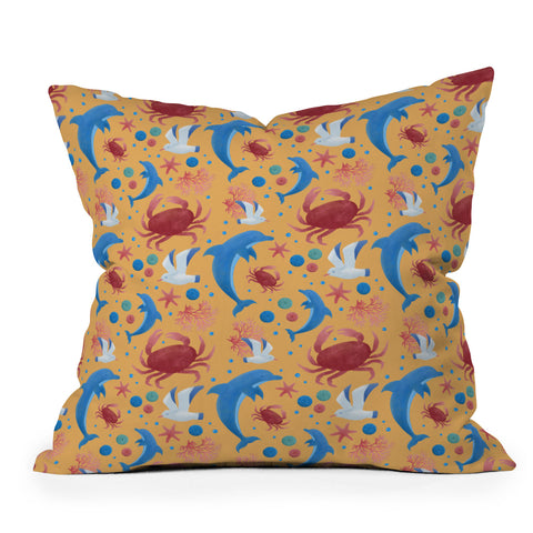 Seta Zakian Sailing Sealife yellow Throw Pillow