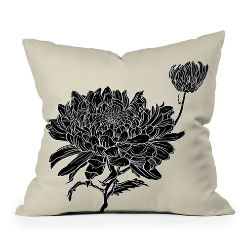 Sewzinski Black Chrysanthemum Outdoor Throw Pillow