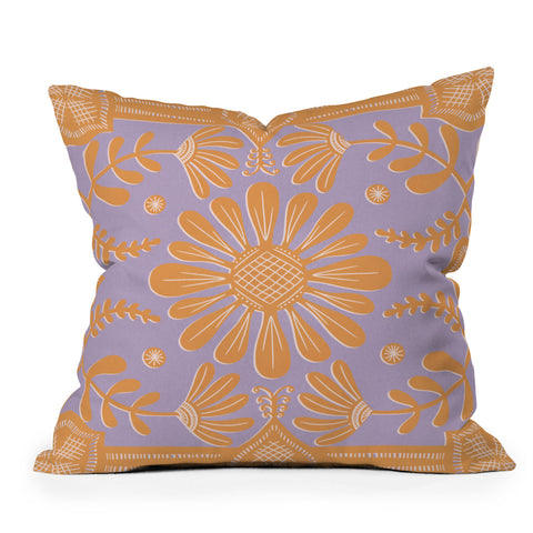 Sewzinski Boho Florals Orange Purple Outdoor Throw Pillow