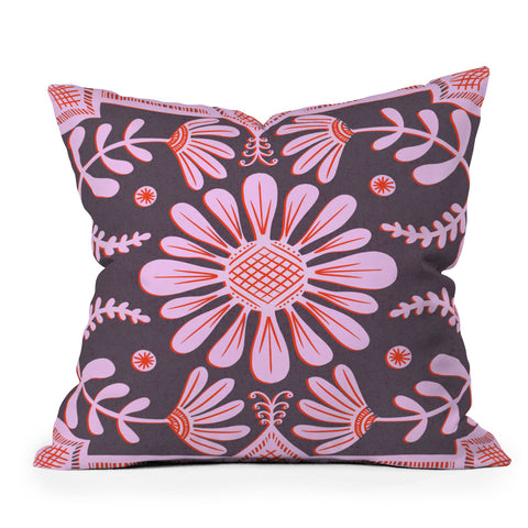 Sewzinski Boho Florals Pink Red Purple Outdoor Throw Pillow
