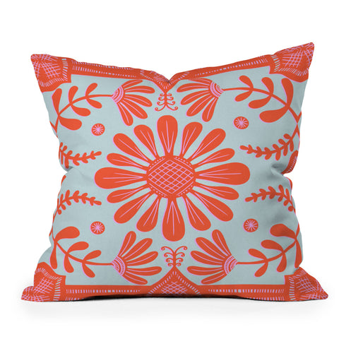 Sewzinski Boho Florals Red and Icy Blue Outdoor Throw Pillow