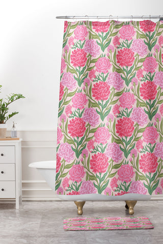 Sewzinski Carnations in Pink Shower Curtain And Mat