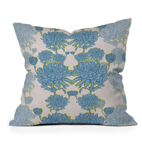 Sewzinski Chysanthemum in Blue Outdoor Throw Pillow