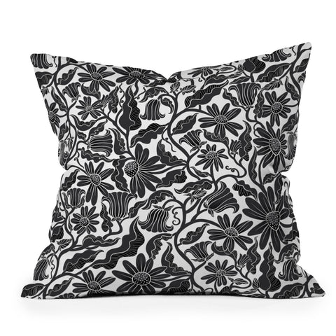 Sewzinski Climbing Flowers Black White Outdoor Throw Pillow