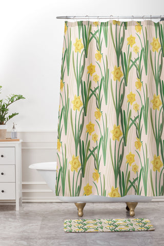 Sewzinski Daffodils Pattern Shower Curtain And Mat