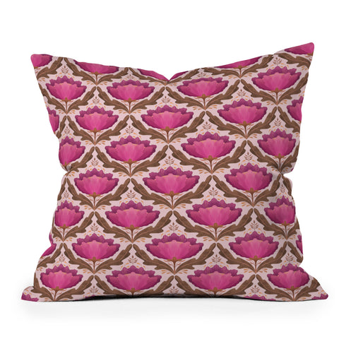 Sewzinski Diamond Floral Pattern Pink Outdoor Throw Pillow