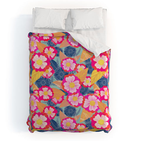 Sewzinski Floating Flowers Pink and Blue Duvet Cover