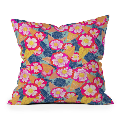 Sewzinski Floating Flowers Pink and Blue Outdoor Throw Pillow