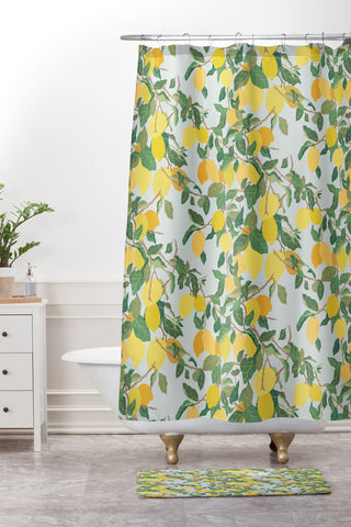 Sewzinski Lemon Tree on Blue Shower Curtain And Mat