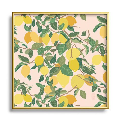 Sewzinski Lemon Tree on Pink Square Metal Framed Art Print