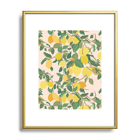 Sewzinski Lemon Tree on Pink Metal Framed Art Print