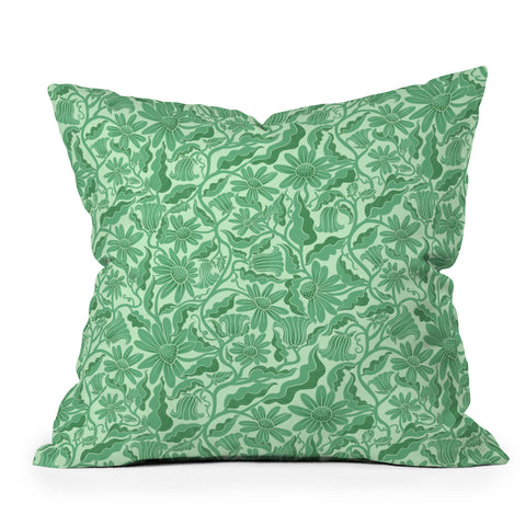 Sewzinski Monochrome Florals Green Outdoor Throw Pillow