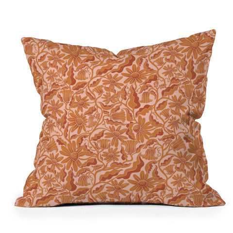 Sewzinski Monochrome Florals Orange Outdoor Throw Pillow