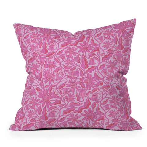 Sewzinski Monochrome Florals Pink Outdoor Throw Pillow