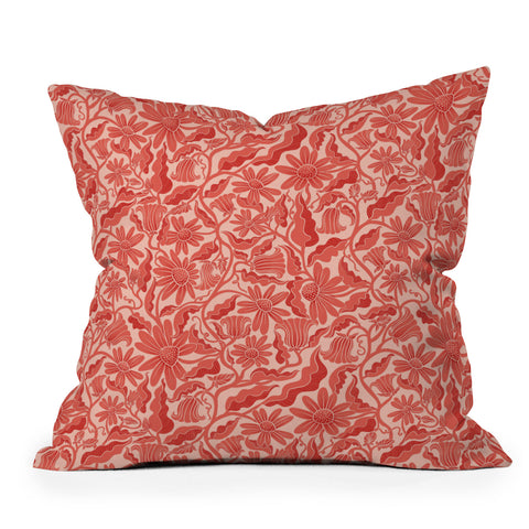 Sewzinski Monochrome Florals Red Outdoor Throw Pillow