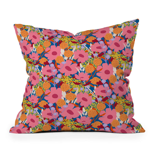 Sewzinski Pink Wildflowers Outdoor Throw Pillow