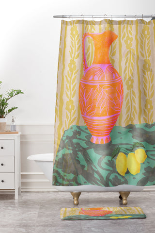 Sewzinski Pitcher and Lemons Painting Shower Curtain And Mat