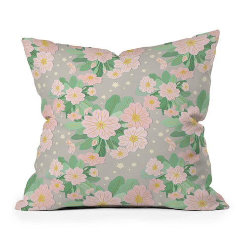 Sewzinski Primrose and Stars in Pink Outdoor Throw Pillow