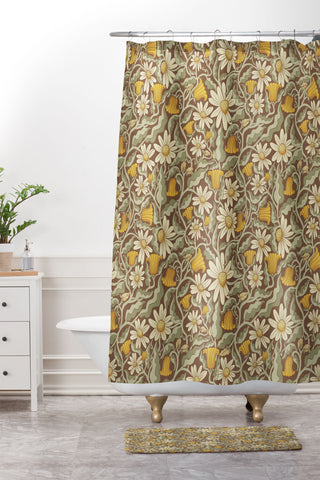 Sewzinski Retro Flowers on Brown Shower Curtain And Mat