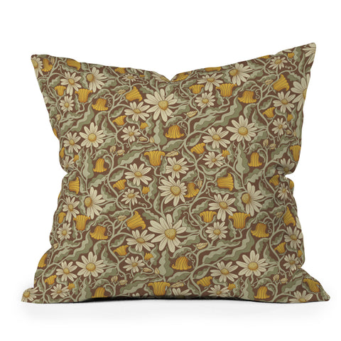 Sewzinski Retro Flowers on Brown Throw Pillow