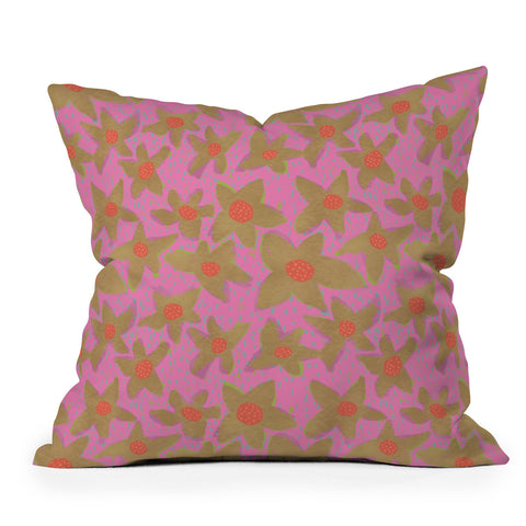 Sewzinski Retro Flowers on Pink Outdoor Throw Pillow