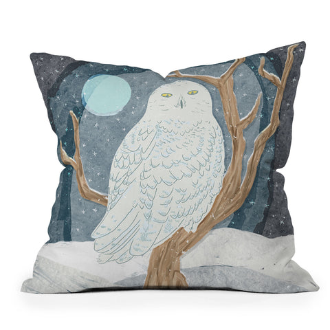 Sewzinski Snowy Owl at Night Outdoor Throw Pillow