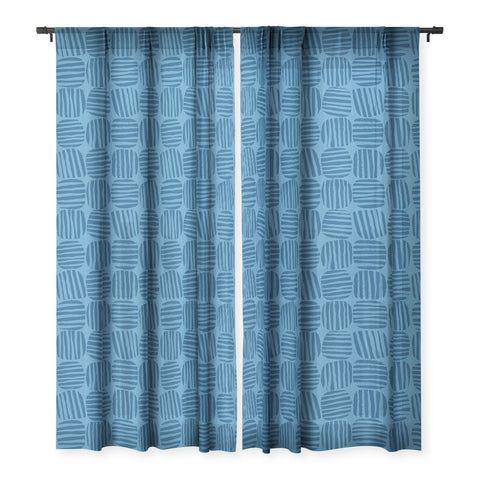 Sewzinski Striped Circle Squares Blue Sheer Window Curtain