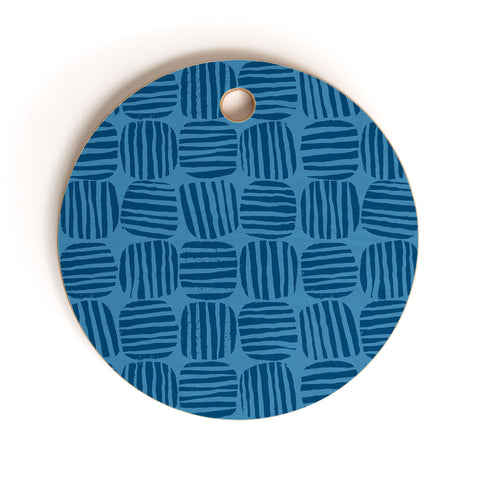 Sewzinski Striped Circle Squares Blue Cutting Board Round