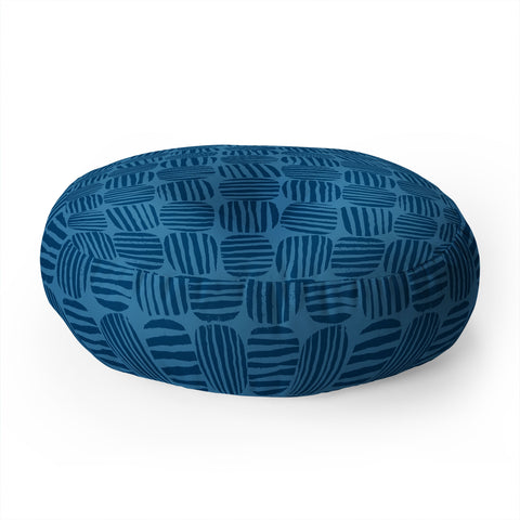 Sewzinski Striped Circle Squares Blue Floor Pillow Round