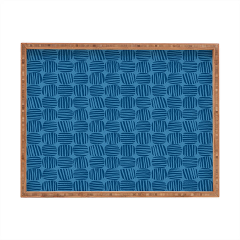 Sewzinski Striped Circle Squares Blue Rectangular Tray