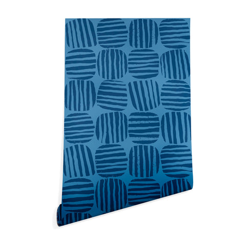Sewzinski Striped Circle Squares Blue Wallpaper