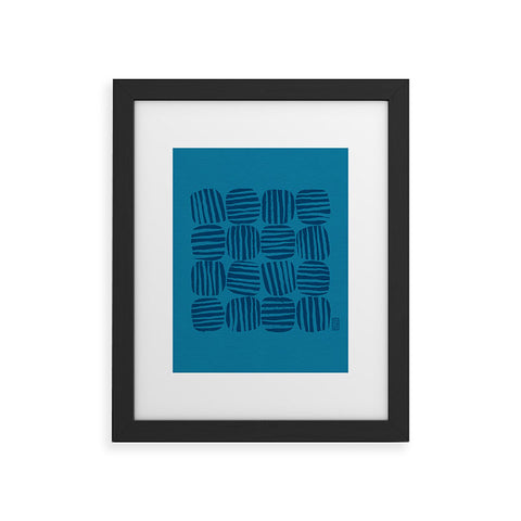 Sewzinski Striped Circle Squares Blue Framed Art Print