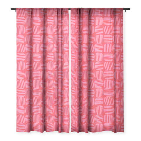 Sewzinski Striped Circle Squares Pink Sheer Window Curtain