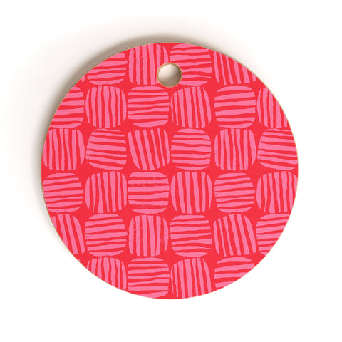 Sewzinski Striped Circle Squares Pink Cutting Board Round
